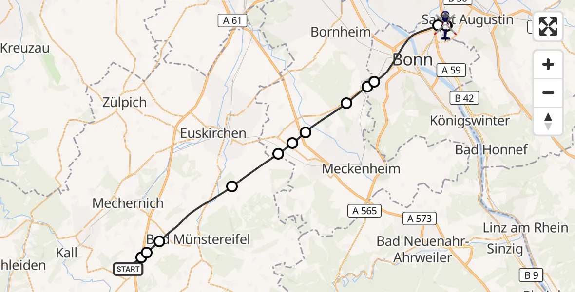 Flugroute Polizeihubschrauber Mechernich - Sankt Augustin, 01 Juli 2026, 09:17