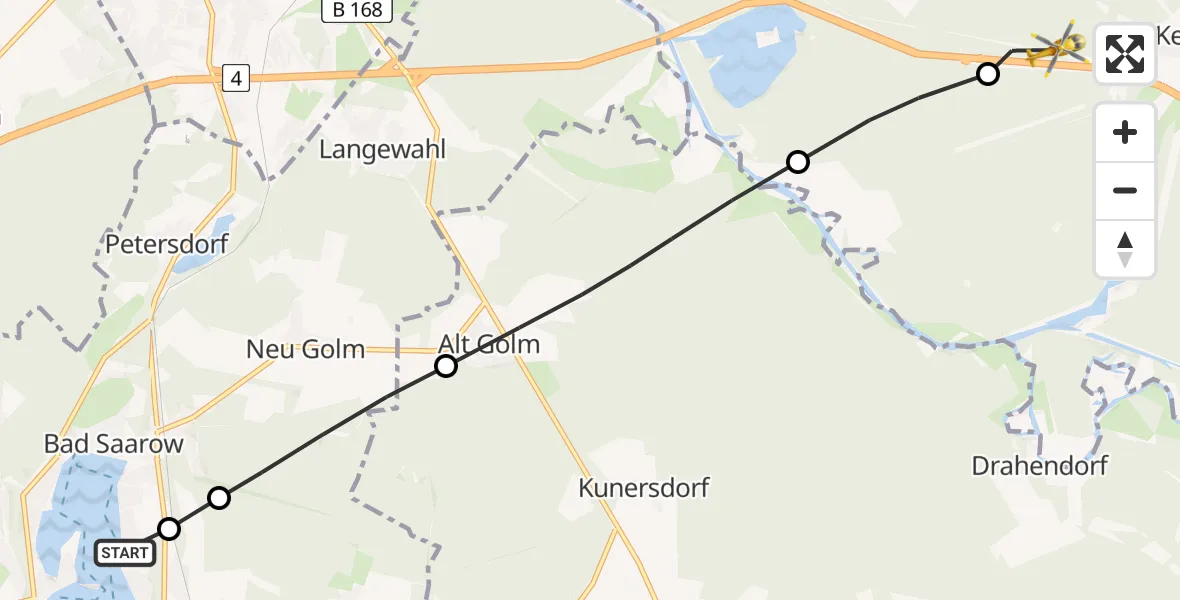 Flugroute Rettungshubschrauber Bad Saarow - Briesen (Mark), 01 Juli 2026, 09:20