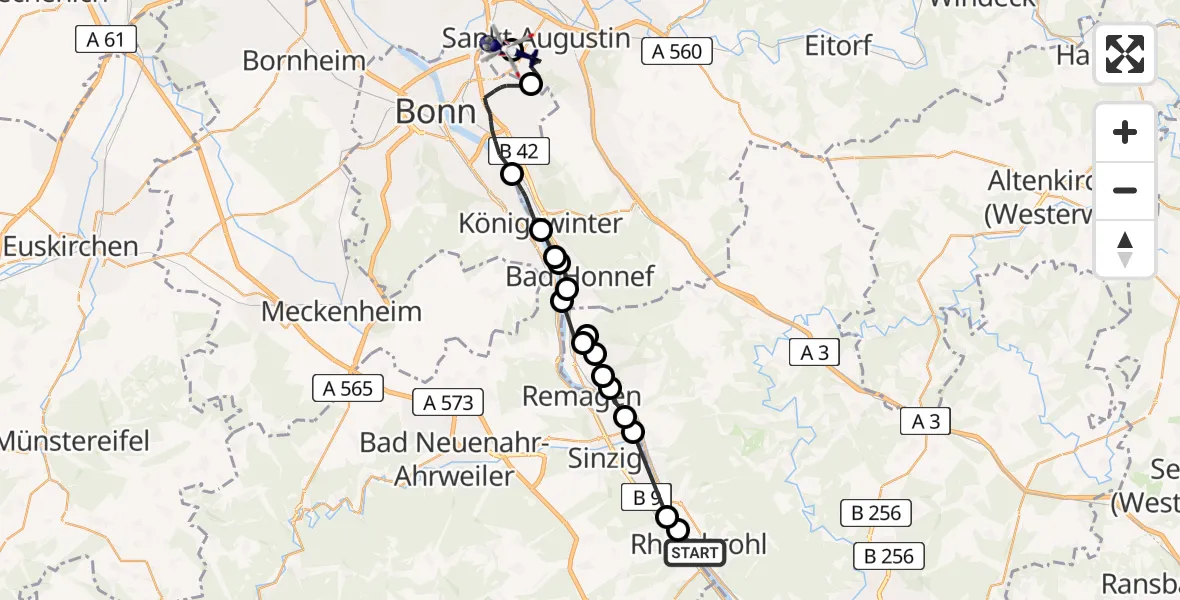 Flugroute Polizeihubschrauber Rheinbrohl - Bonn-Hangelar Flugplatz, 01 Juli 2026, 09:28