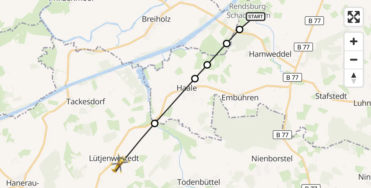 Flugroute Ambulanzhubschrauber Hörsten - Lütjenwestedt, 01 Juli 2026, 09:30