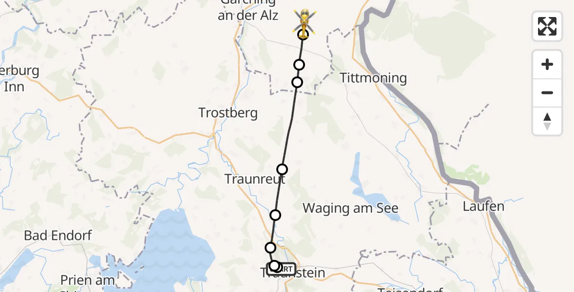 Flugroute Rettungshubschrauber Traunstein Hospital - Halsbach, 01 Juli 2026, 09:38