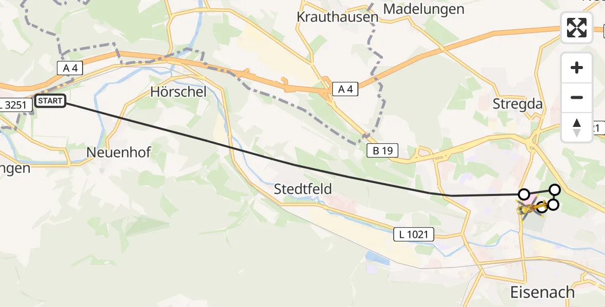 Flugroute Rettungshubschrauber Eisenach - Sankt Georg Hospital Eisenach, 01 Juli 2026, 09:42