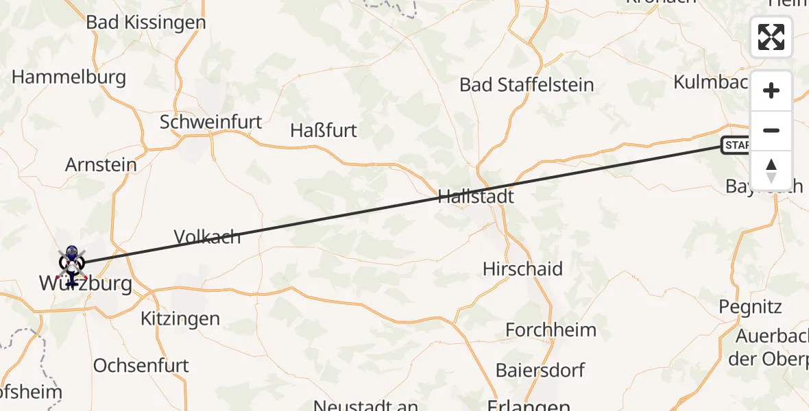 Flugroute Polizeihubschrauber Neudrossenfeld - Würzburg-Schenkenturm Flugplatz, 01 Juli 2026, 09:44