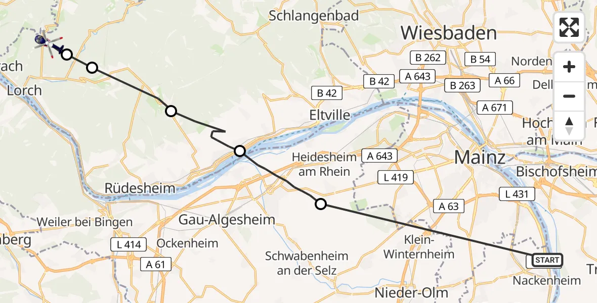Flugroute Polizeihubschrauber Bodenheim - Lorch, 01 Juli 2026, 09:44