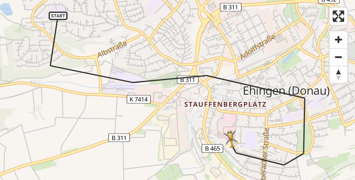 Flugroute Rettungshubschrauber Ehingen (Donau) - Ehingen (Donau), 01 Juli 2026, 09:47