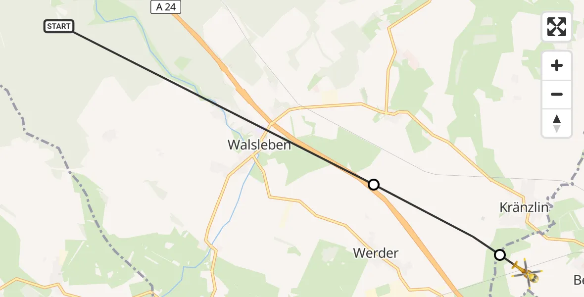 Flugroute Rettungshubschrauber Walsleben - Neuruppin, 01 Juli 2026, 09:52