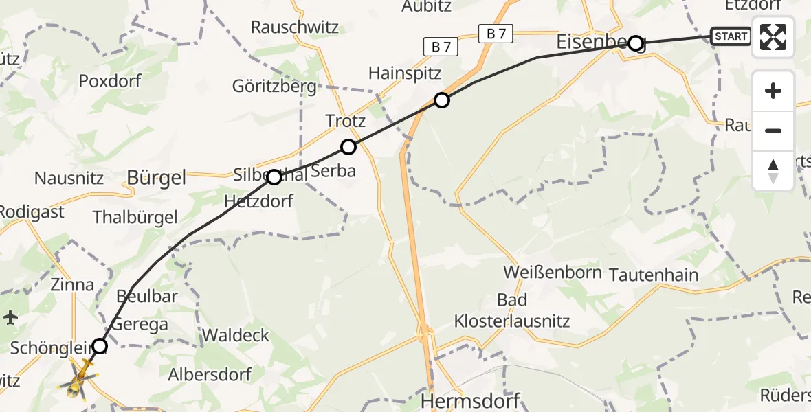 Flugroute Rettungshubschrauber Heideland - Schöngleina, 01 Juli 2026, 09:52