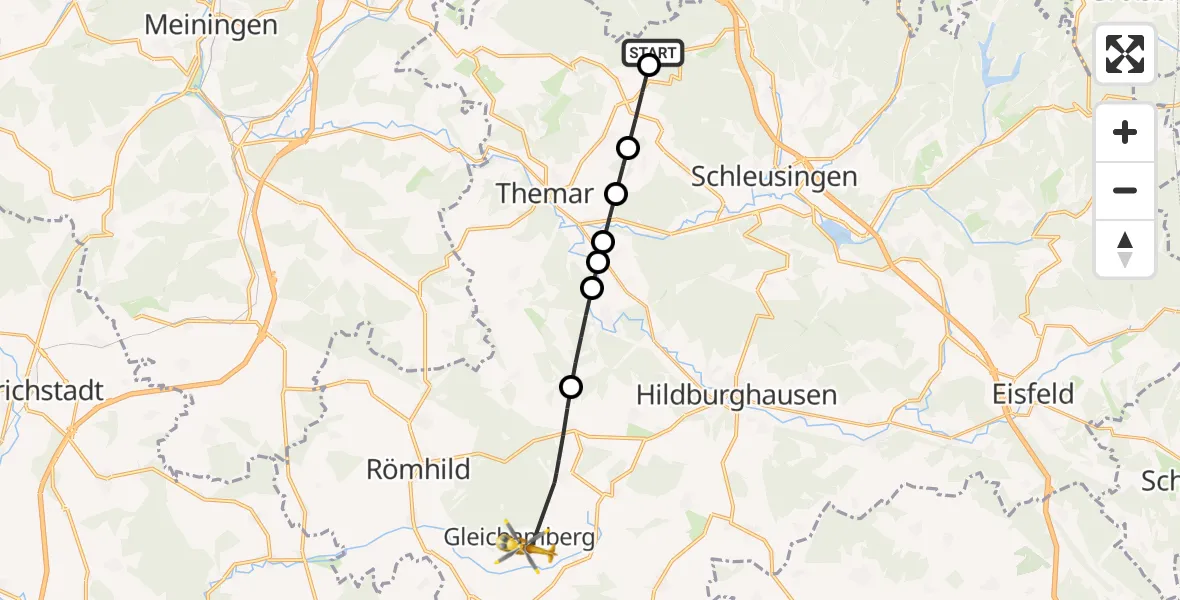 Flugroute Rettungshubschrauber Schleusingen - Römhild, 01 Juli 2026, 10:01