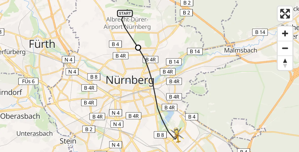 Flugroute Ambulanzhubschrauber Flughafen Nuremberg - Nürnberg, 01 Juli 2026, 10:11