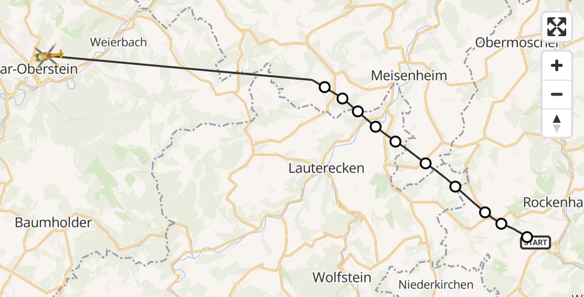 Flugroute Rettungshubschrauber Imsweiler UL - Idar-Oberstein, 01 Juli 2026, 10:22