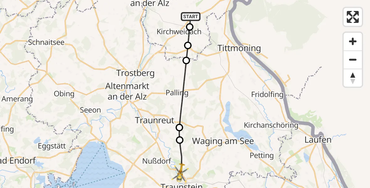 Flugroute Rettungshubschrauber Halsbach - Traunstein, 01 Juli 2026, 10:22