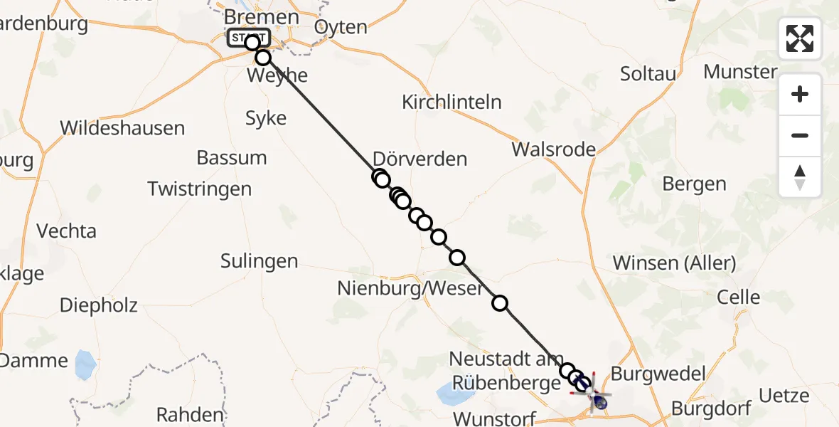 Flugroute Polizeihubschrauber Flughafen Bremen - Flughafen Hannover, 01 Juli 2026, 10:25