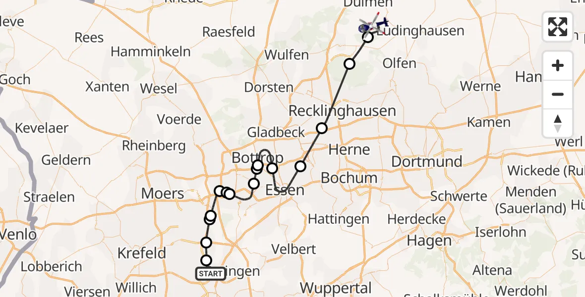 Flugroute Polizeihubschrauber Düsseldorf Flughafen - Lüdinghausen, 01 Juli 2026, 10:42