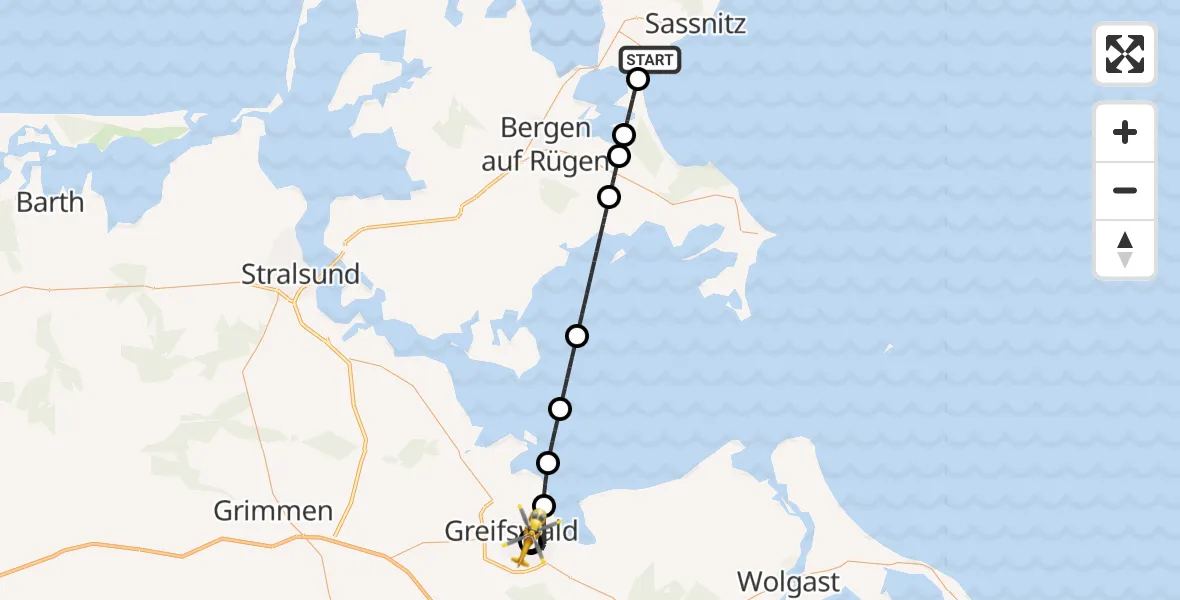 Flugroute Rettungshubschrauber Sassnitz - Greifswald Hospital, 01 Juli 2026, 10:44