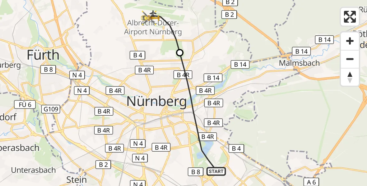 Flugroute Ambulanzhubschrauber Nürnberg - Flughafen Nuremberg, 01 Juli 2026, 10:55