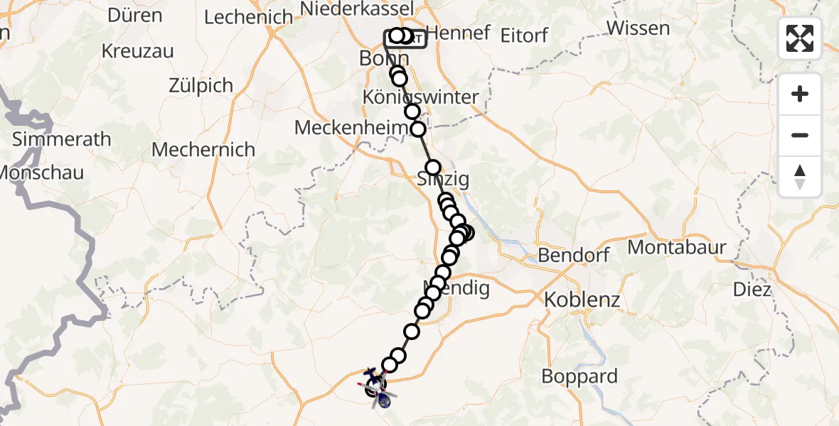 Flugroute Polizeihubschrauber Sankt Augustin - Leienkaul, 01 Juli 2026, 11:09