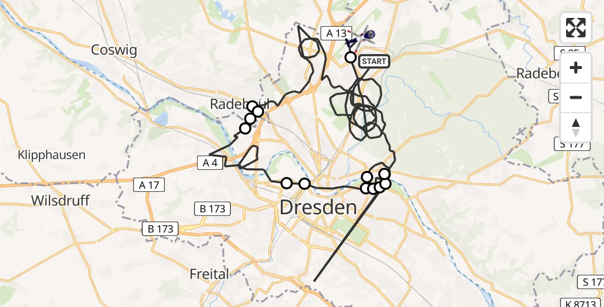 Flugroute Polizeihubschrauber Dresden - Dresden Bundespolizei Hubschrauberlandeplatz, 01 Juli 2026, 11:13