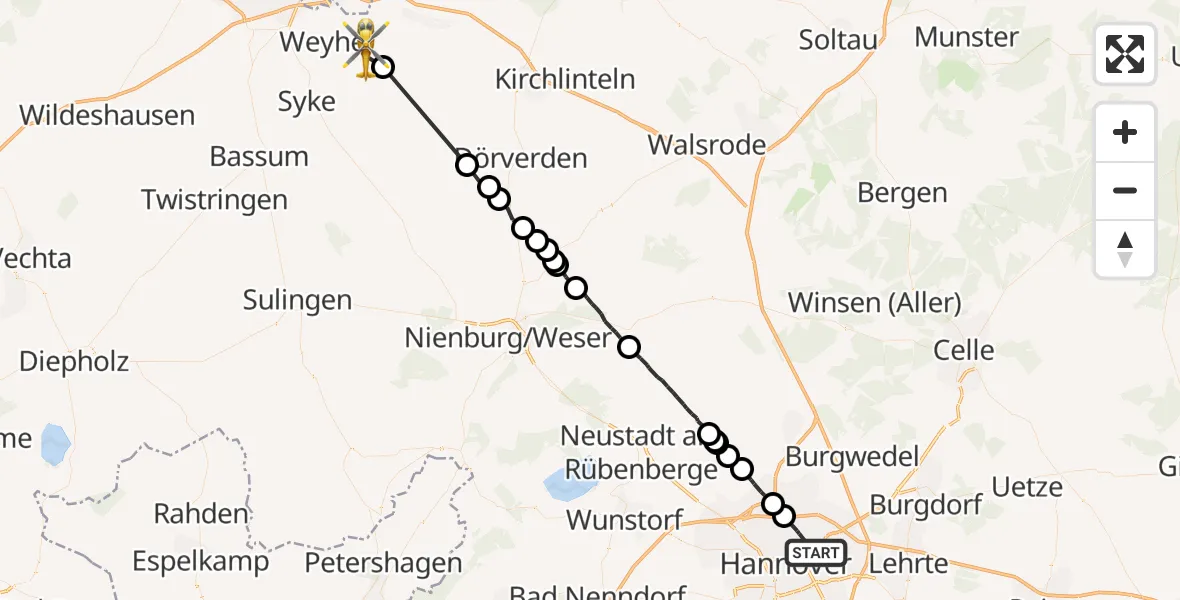 Flugroute Rettungshubschrauber Hannover - Riede, 01 Juli 2026, 11:16