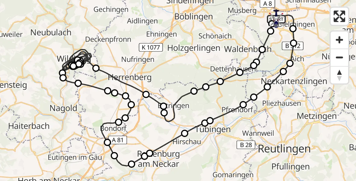 Flugroute Polizeihubschrauber Flughafen Stuttgart - Flughafen Stuttgart, 01 Juli 2026, 11:29