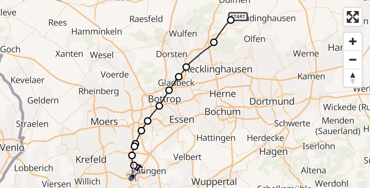 Flugroute Polizeihubschrauber Lüdinghausen - Düsseldorf Flughafen, 01 Juli 2026, 11:33