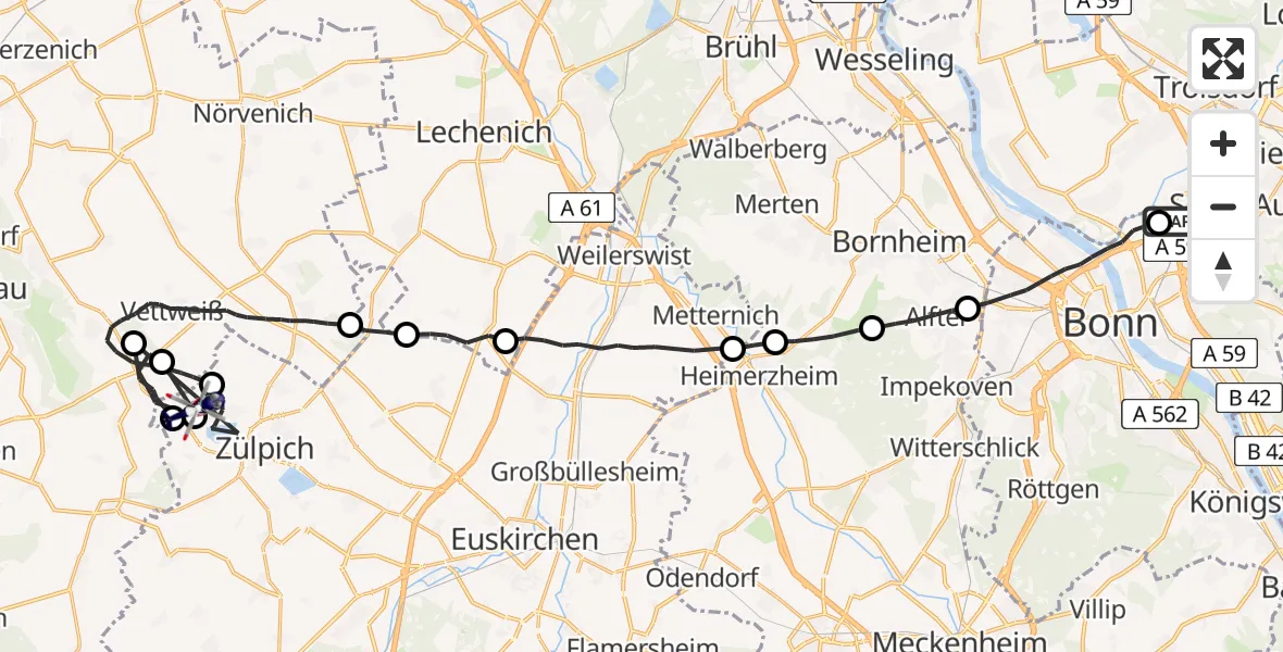 Flugroute Polizeihubschrauber Sankt Augustin - Zülpich, 01 Juli 2026, 11:36