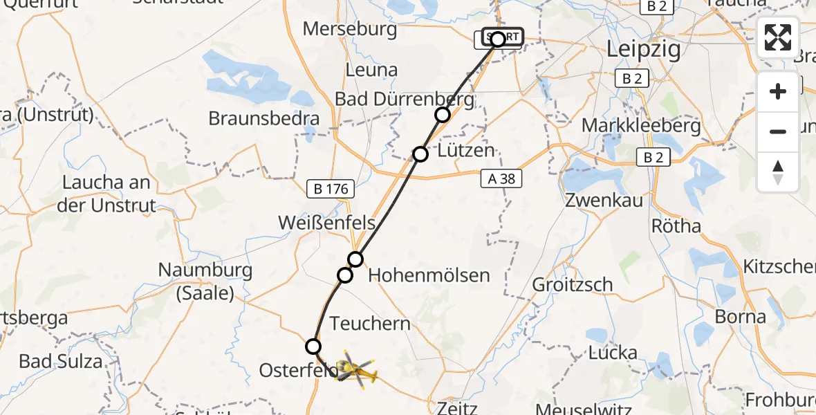 Flugroute Rettungshubschrauber ADAC Air Rescue Station Leipzig/Schkeuditz-Dölzig Hubschrauberlandeplatz (Christoph 61) - Meineweh, 01 Juli 2026, 11:37