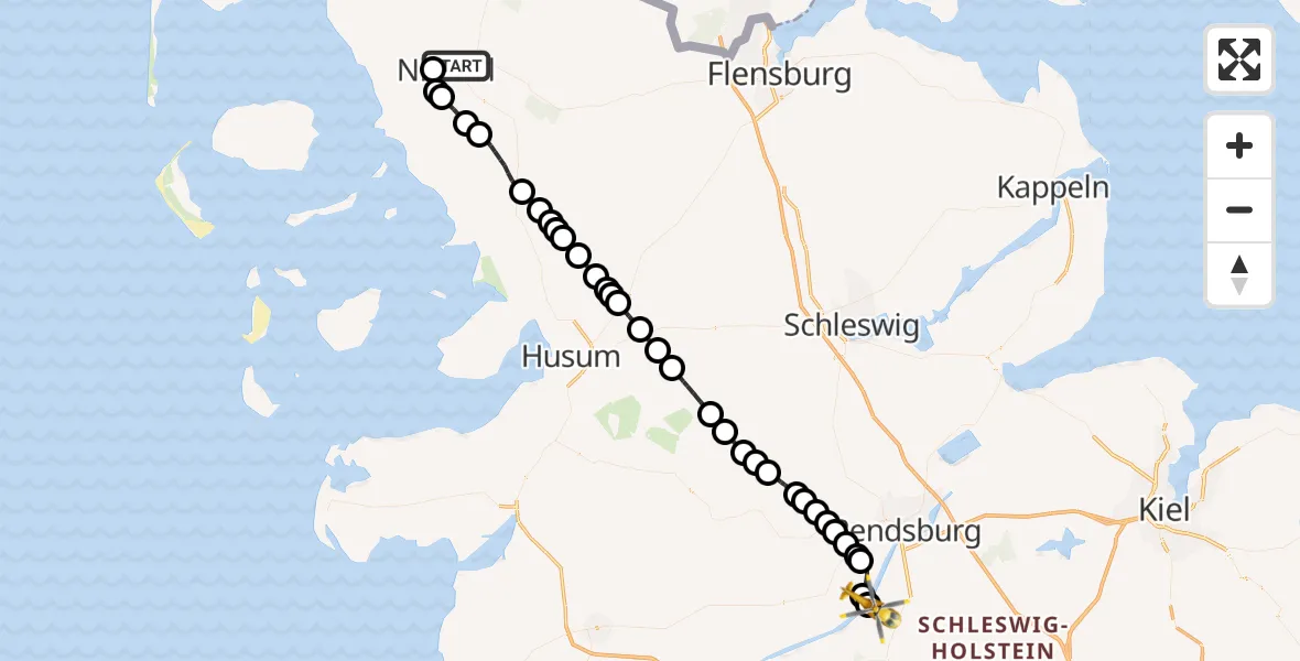 Flugroute Rettungshubschrauber Niebüll - Rendsburg-Schachtholm Flugplatz, 01 Juli 2026, 11:40