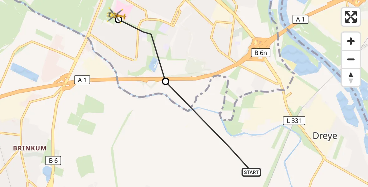 Flugroute Rettungshubschrauber Weyhe - ADAC Air Rescue Station Bremen Hubschrauberlandeplatz (Christoph 6), 01 Juli 2026, 11:41