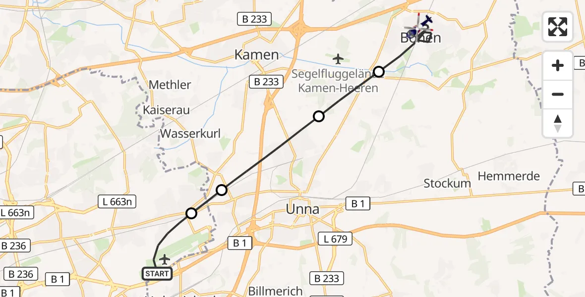 Flugroute Polizeihubschrauber Dortmund Flughafen - Bönen, 01 Juli 2026, 11:42