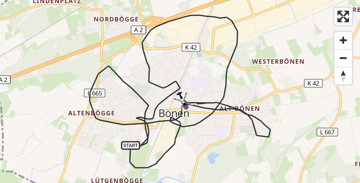 Flugroute Polizeihubschrauber Bönen - Bönen, 01 Juli 2026, 11:50