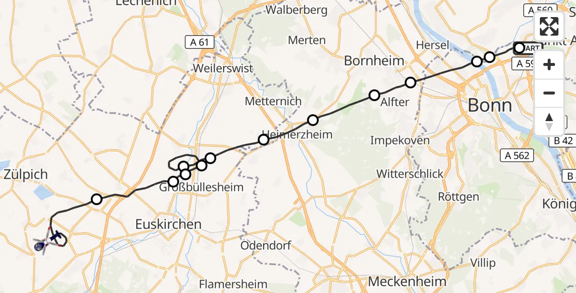 Flugroute Polizeihubschrauber Sankt Augustin - Zülpich, 01 Juli 2026, 11:57