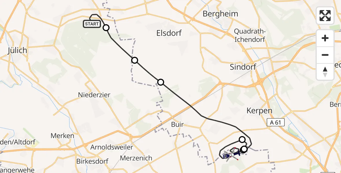 Flugroute Polizeihubschrauber Titz - Militärflugplatz Nörvenich, 01 Juli 2026, 11:57