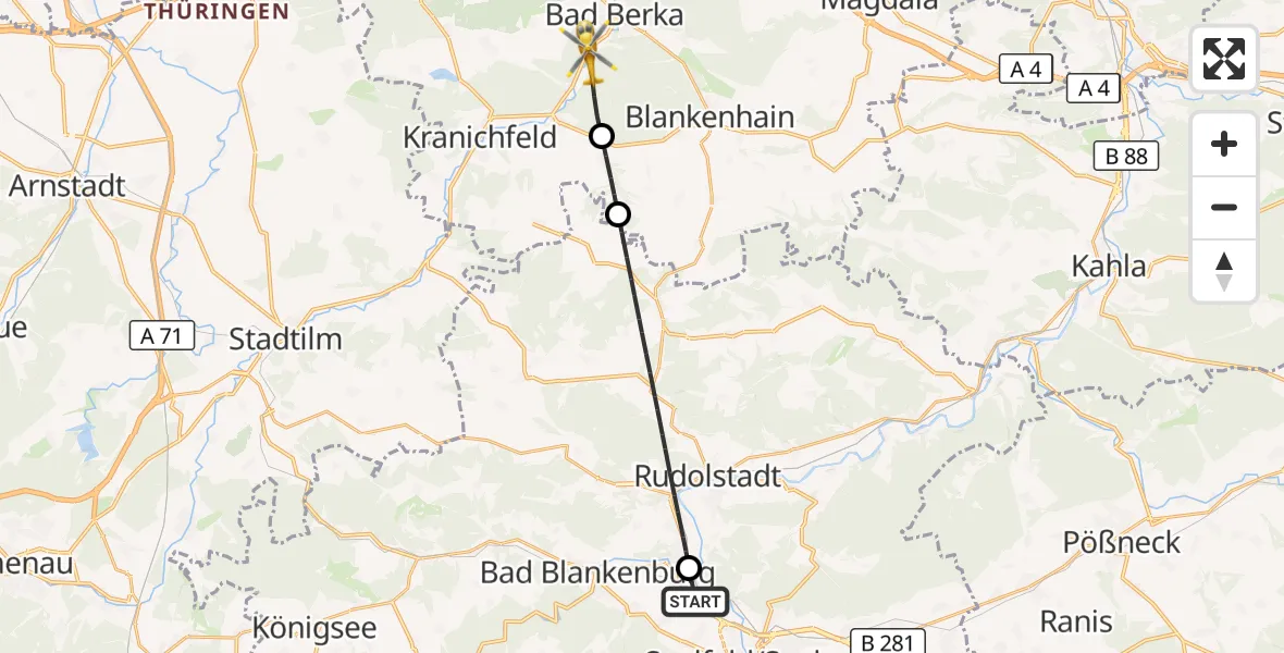 Flugroute Ambulanzhubschrauber Saalfeld/Saale - Bad Berka, 01 Juli 2026, 11:57