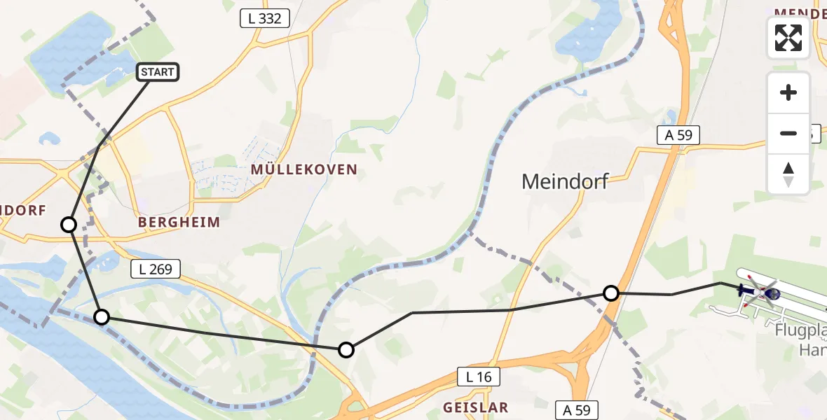 Flugroute Polizeihubschrauber Troisdorf - Bonn-Hangelar Flugplatz, 01 Juli 2026, 12:04
