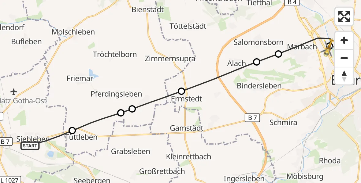 Flugroute Rettungshubschrauber Gotha - Helios Clinic Erfurt, 01 Juli 2026, 12:05