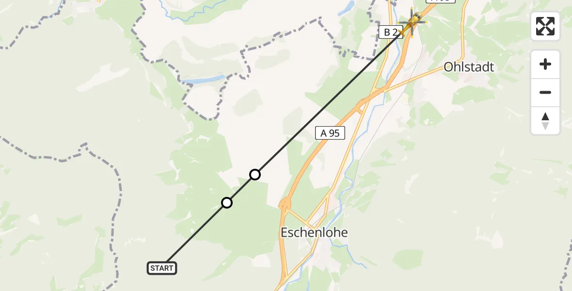 Flugroute Rettungshubschrauber Eschenlohe - Ohlstadt, 01 Juli 2026, 12:10