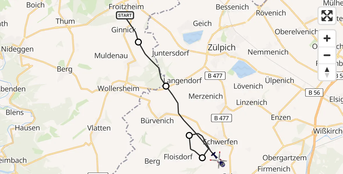 Flugroute Polizeihubschrauber Vettweiß - Zülpich, 01 Juli 2026, 12:12