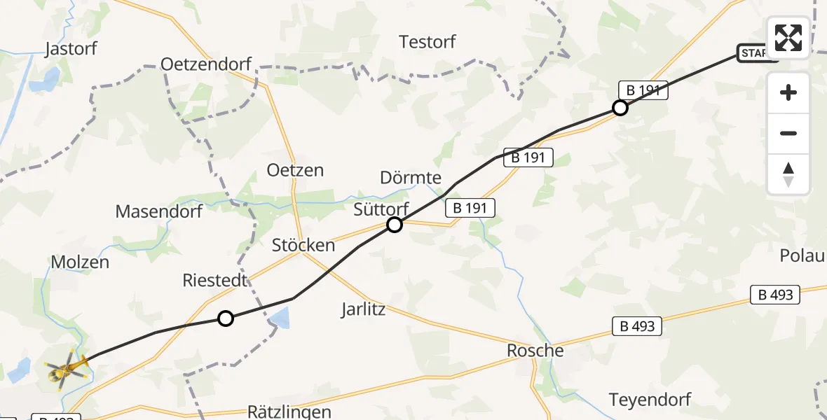 Flugroute Rettungshubschrauber Stoetze - Uelzen, 01 Juli 2026, 12:14