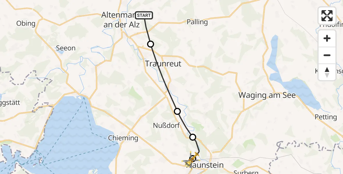 Flugroute Rettungshubschrauber Trostberg - Traunstein Hospital, 01 Juli 2026, 12:22