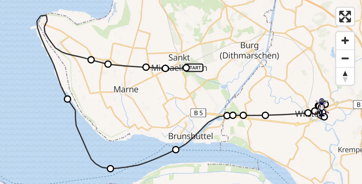 Flugroute Polizeihubschrauber Sankt Michaelisdonn Flugplatz - Landrecht, 01 Juli 2026, 12:22