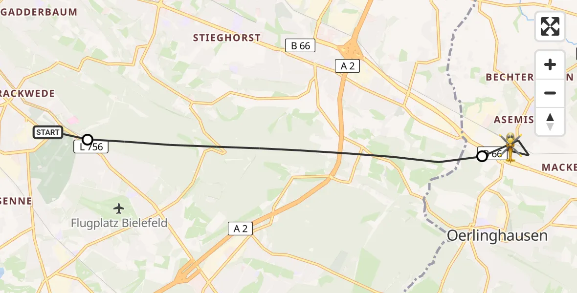 Flugroute Rettungshubschrauber Luftrettungszentrum Bielefeld - Leopoldshöhe, 01 Juli 2026, 12:35