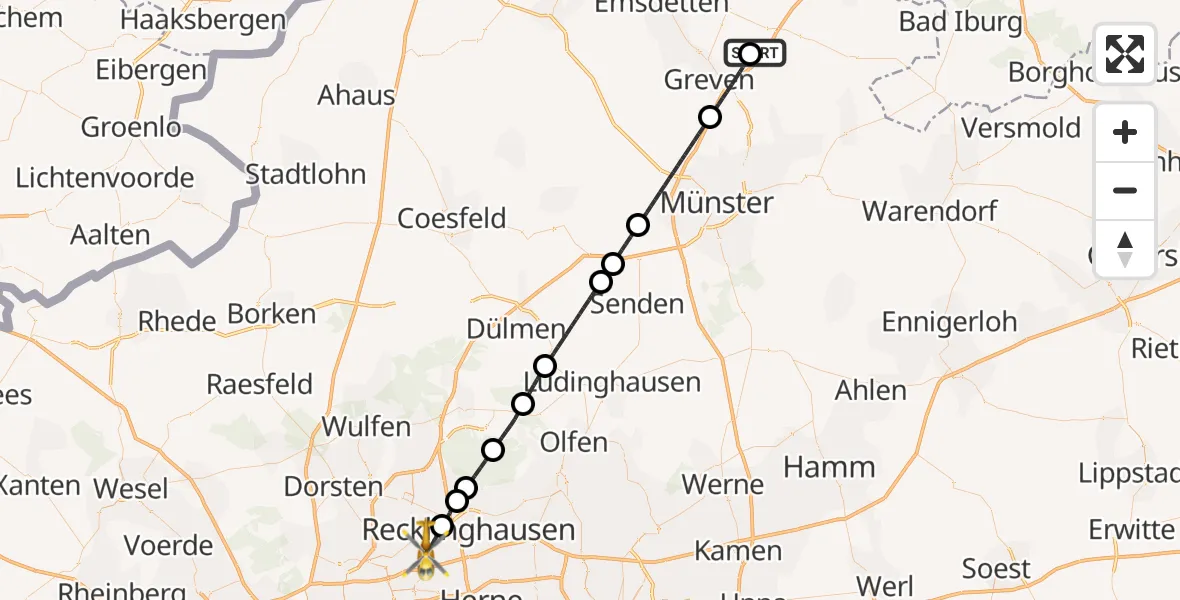 Flugroute Ambulanzhubschrauber Christoph  Westfalen-ADAC - Herten, 01 Juli 2026, 12:35