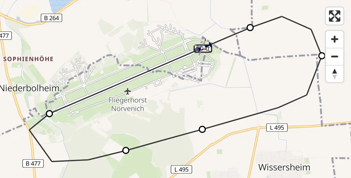 Flugroute Polizeihubschrauber Militärflugplatz Nörvenich - Militärflugplatz Nörvenich, 01 Juli 2026, 12:38