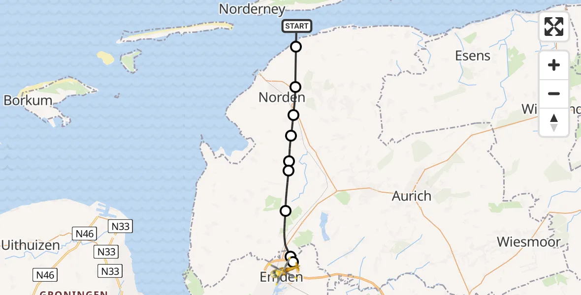 Flugroute Ambulanzhubschrauber Noordzee - Emden, 01 Juli 2026, 12:47