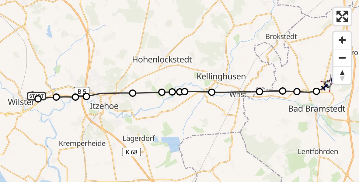 Flugroute Polizeihubschrauber Landrecht - Bad Bramstedt Hubschrauberlandeplatz, 01 Juli 2026, 12:54