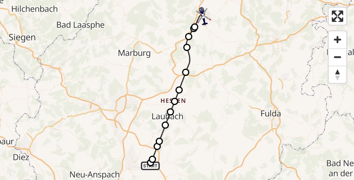 Flugroute Polizeihubschrauber Flugplatz Reichelsheim - Schwalmstadt, 01 Juli 2026, 13:00