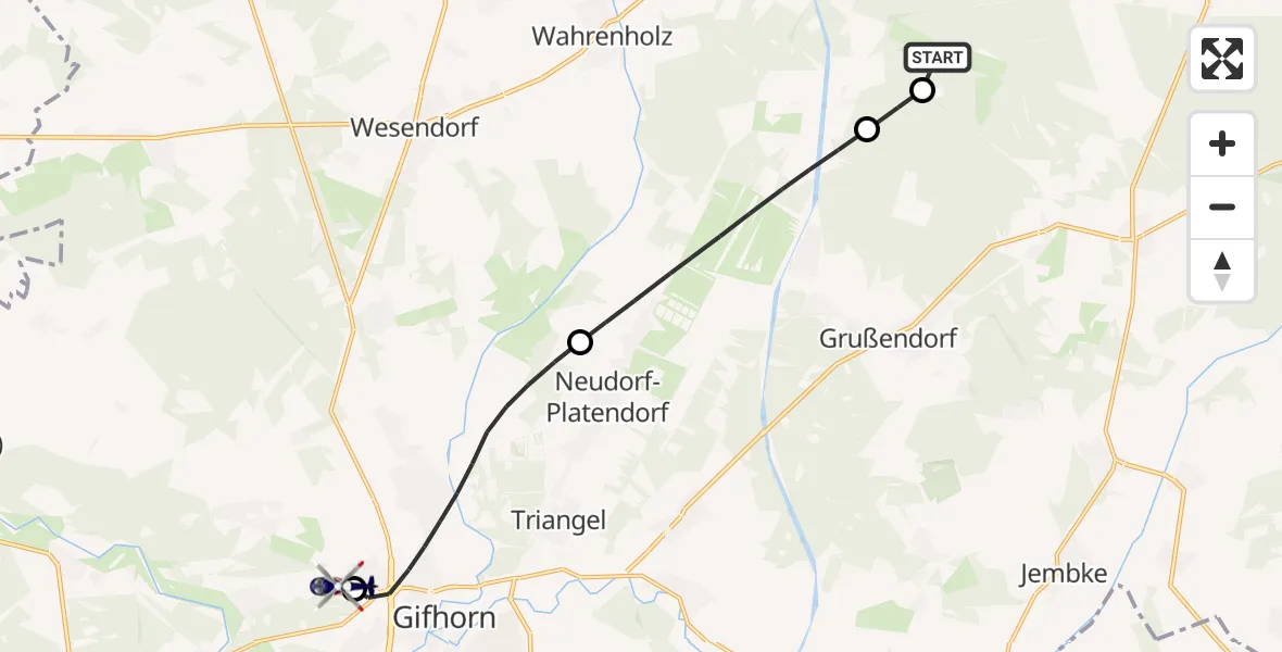 Flugroute Polizeihubschrauber Wittingen - Gifhorn Bundespolizei Hubschrauberlandeplatz, 01 Juli 2026, 13:02