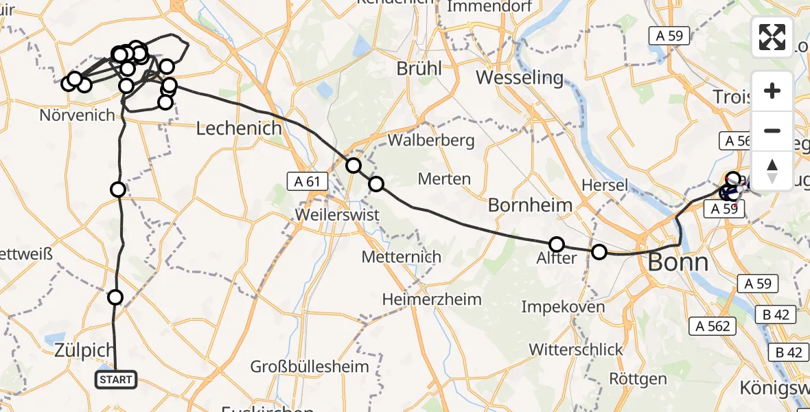 Flugroute Polizeihubschrauber Zülpich - Sankt Augustin, 01 Juli 2026, 13:03