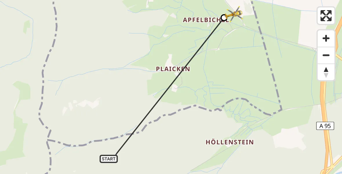 Flugroute Rettungshubschrauber Eschenlohe - Schwaigen, 01 Juli 2026, 13:04
