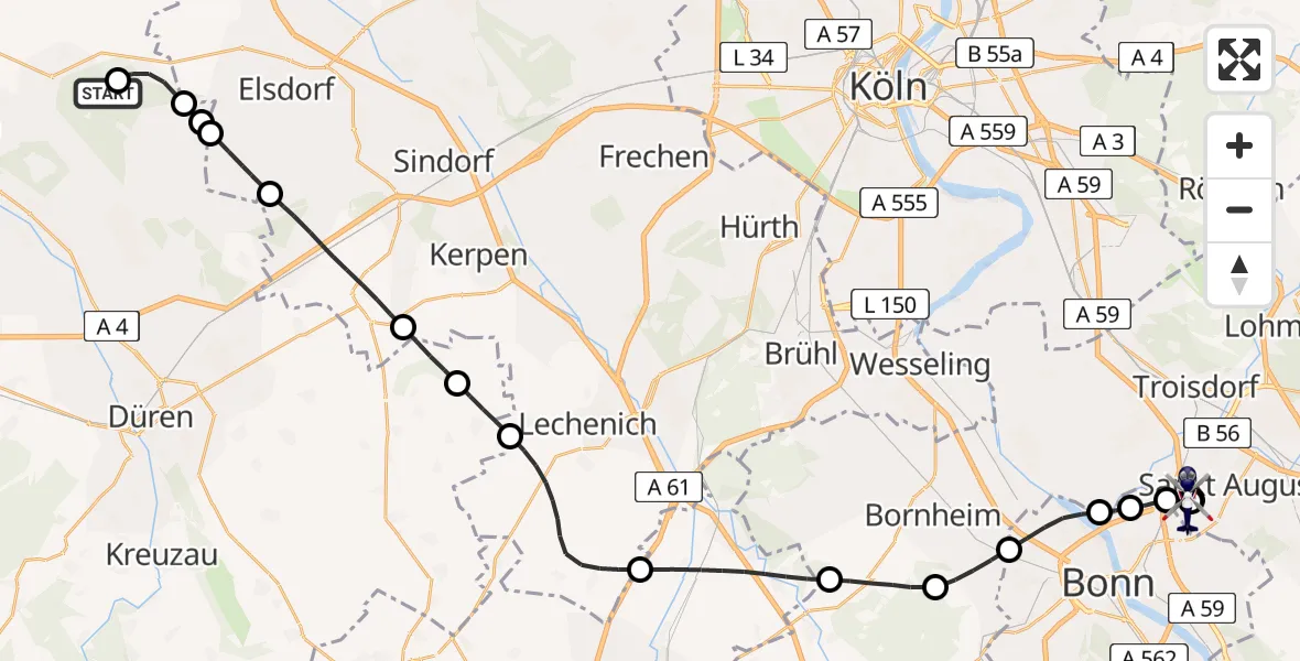 Flugroute Polizeihubschrauber Titz - Sankt Augustin, 01 Juli 2026, 13:08